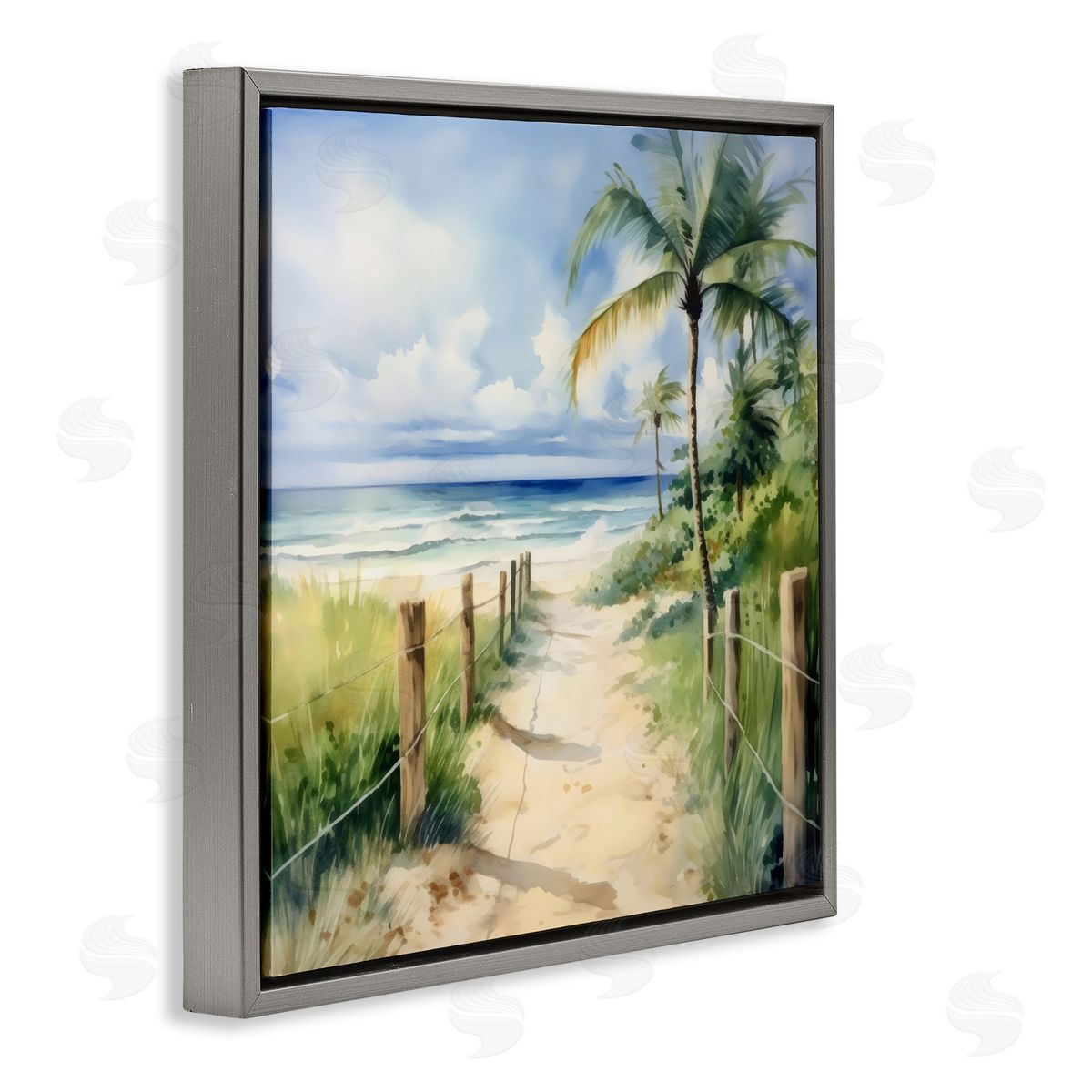 LSR Design Studio Blurred Palm Tree Beach Gray Floating Frame Canvas Art Print