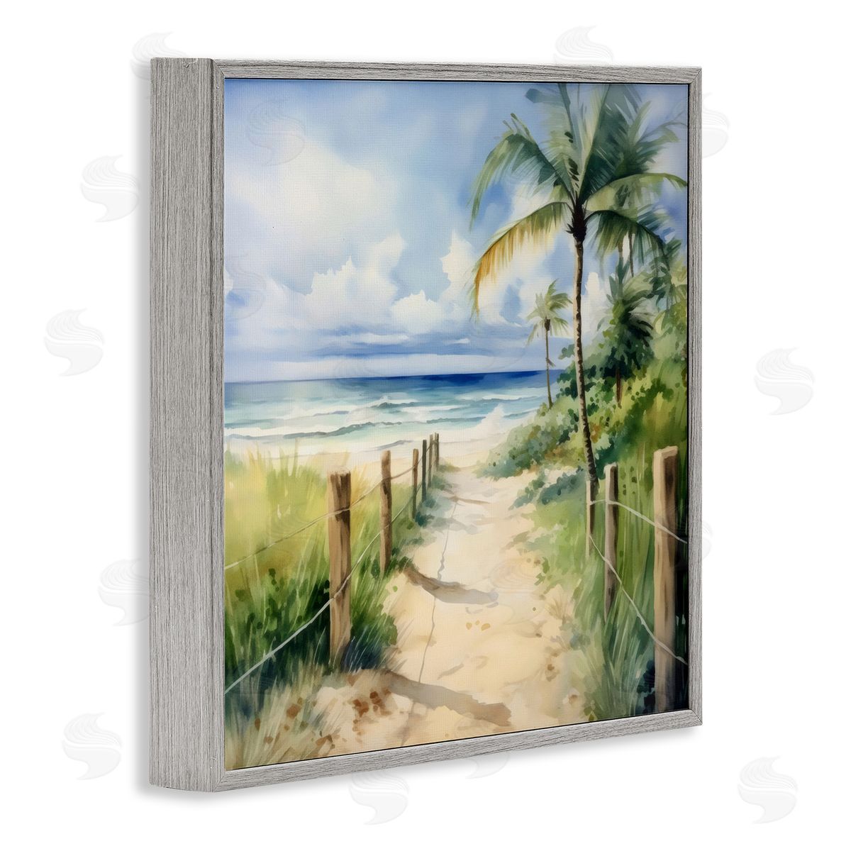 LSR Design Studio Blurred Palm Tree Beach Gray Framed Giclee Art Print