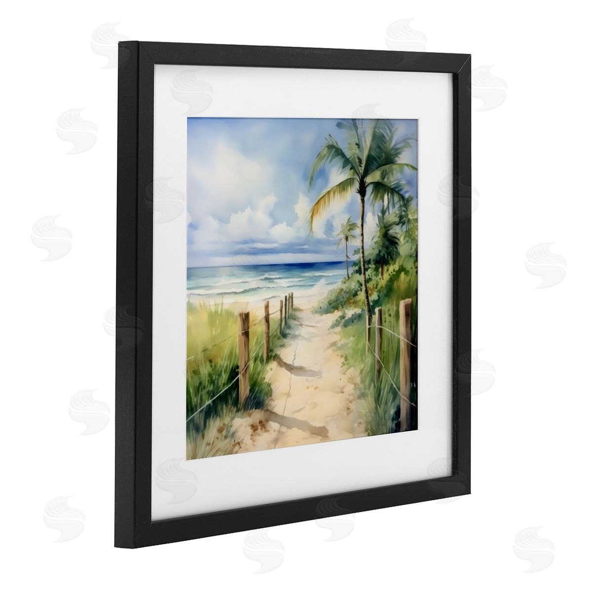 LSR Design Studio Blurred Palm Tree Beach Black Framed Print Under Glass Art