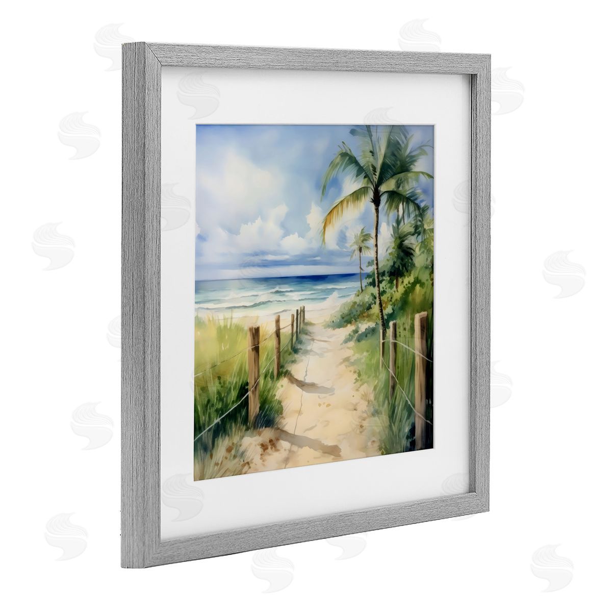 LSR Design Studio Blurred Palm Tree Beach Gray Framed Print Under Glass Art