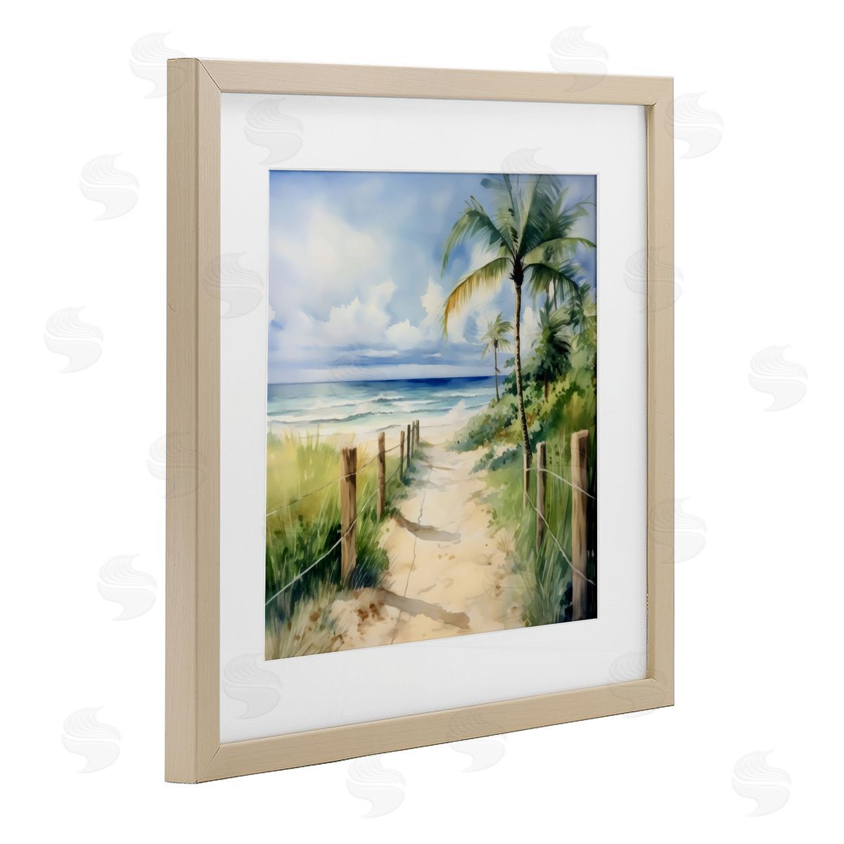 LSR Design Studio Blurred Palm Tree Beach Birch Framed Print Under Glass Art