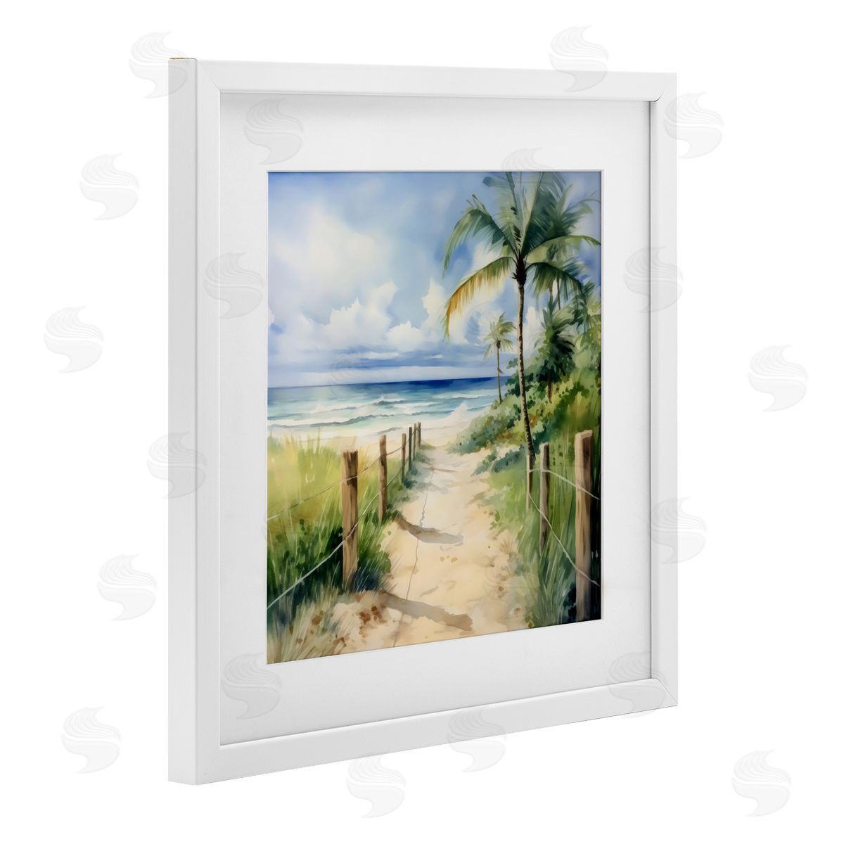 LSR Design Studio Blurred Palm Tree Beach White Framed Print Under Glass Art