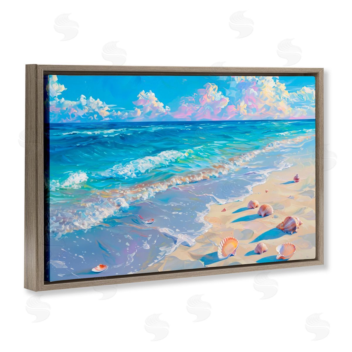 LSR Design Studio Seashell Speckled Coast Brown Floating Frame Canvas Art Print