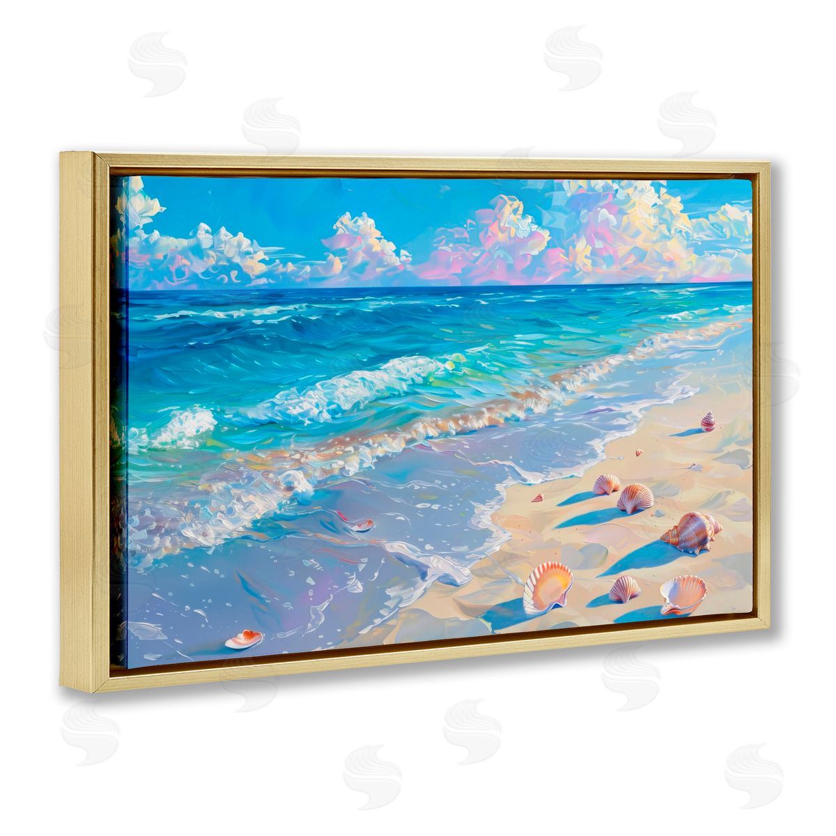 LSR Design Studio Seashell Speckled Coast Gold Floating Frame Canvas Art Print