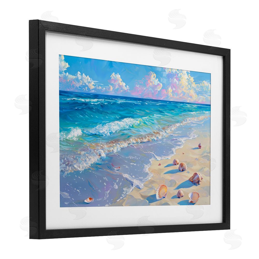 LSR Design Studio Seashell Speckled Coast Black Framed Print Under Glass Art