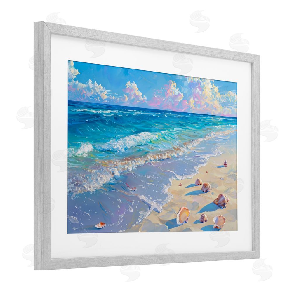 LSR Design Studio Seashell Speckled Coast Gray Framed Print Under Glass Art