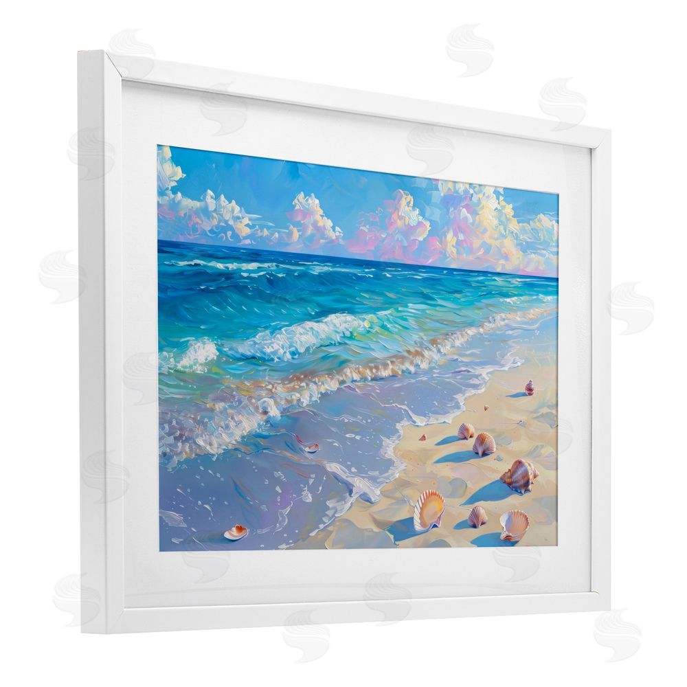 LSR Design Studio Seashell Speckled Coast White Framed Print Under Glass Art