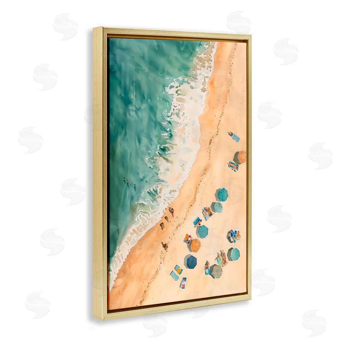 LSR Design Studio Casual Beach Aerial Perspective Gold Floating Frame Canvas Art Print