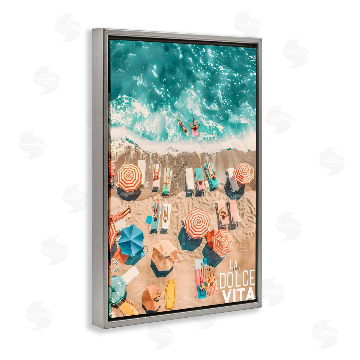 LSR Design Studio La Dolce Vita Aerial Beach Gray Floating Frame Canvas Art Print