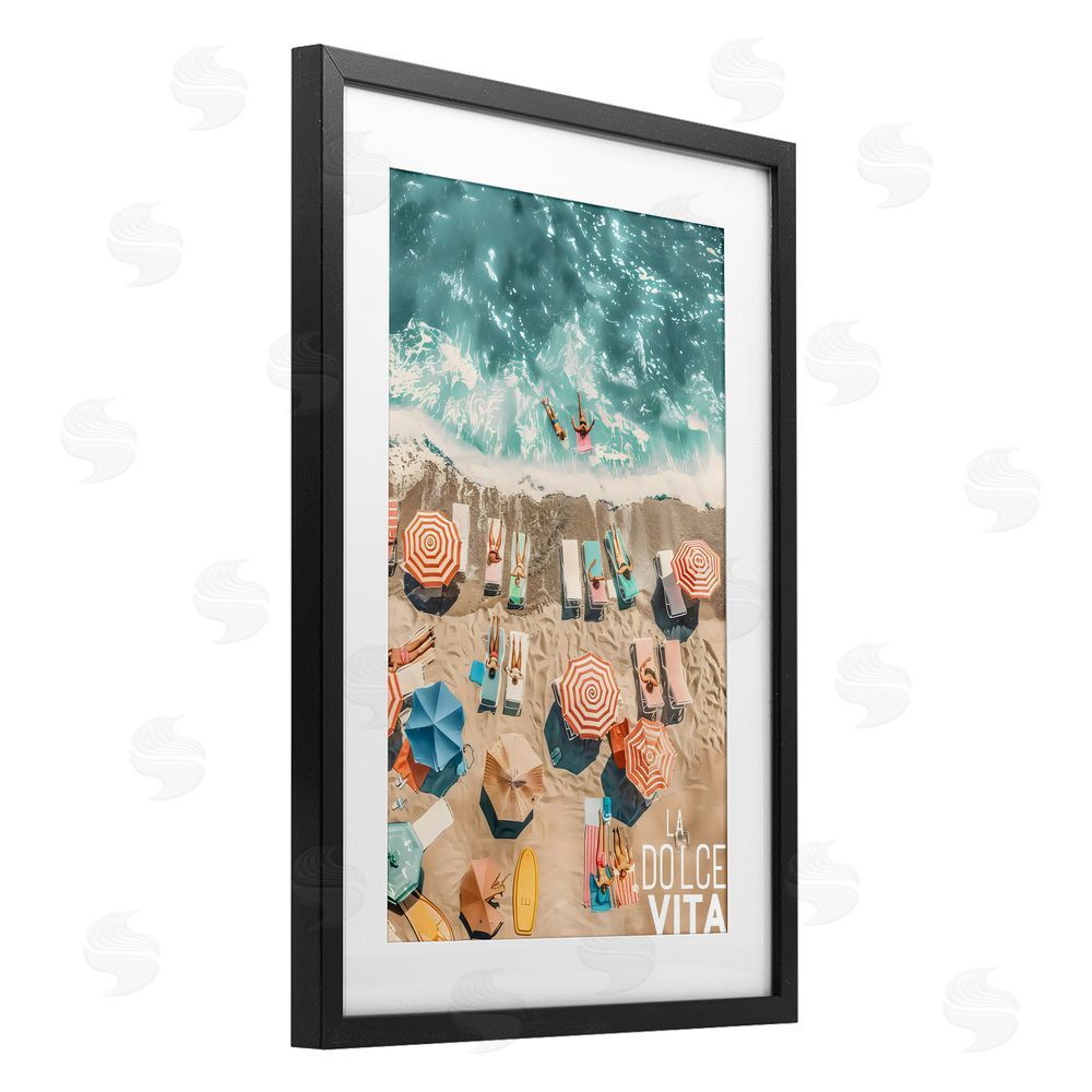 LSR Design Studio La Dolce Vita Aerial Beach Black Framed Print Under Glass Art
