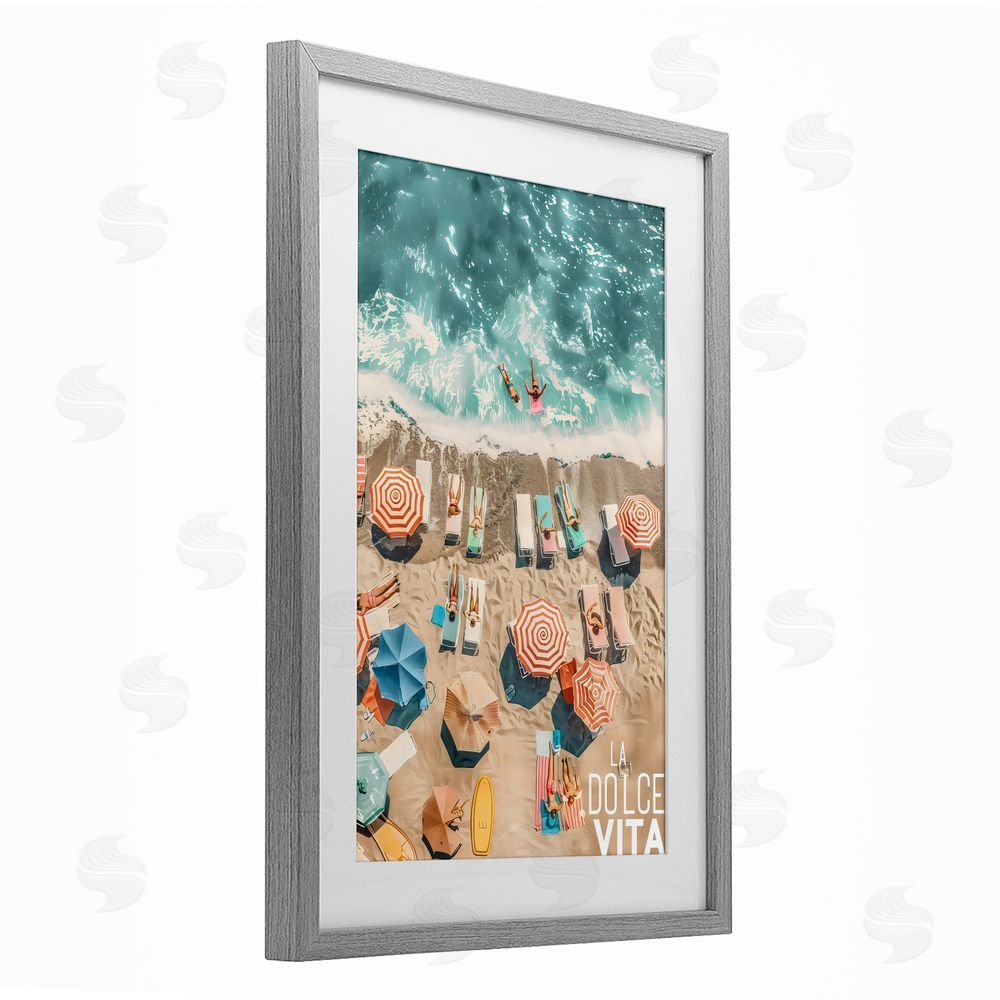 LSR Design Studio La Dolce Vita Aerial Beach Gray Framed Print Under Glass Art