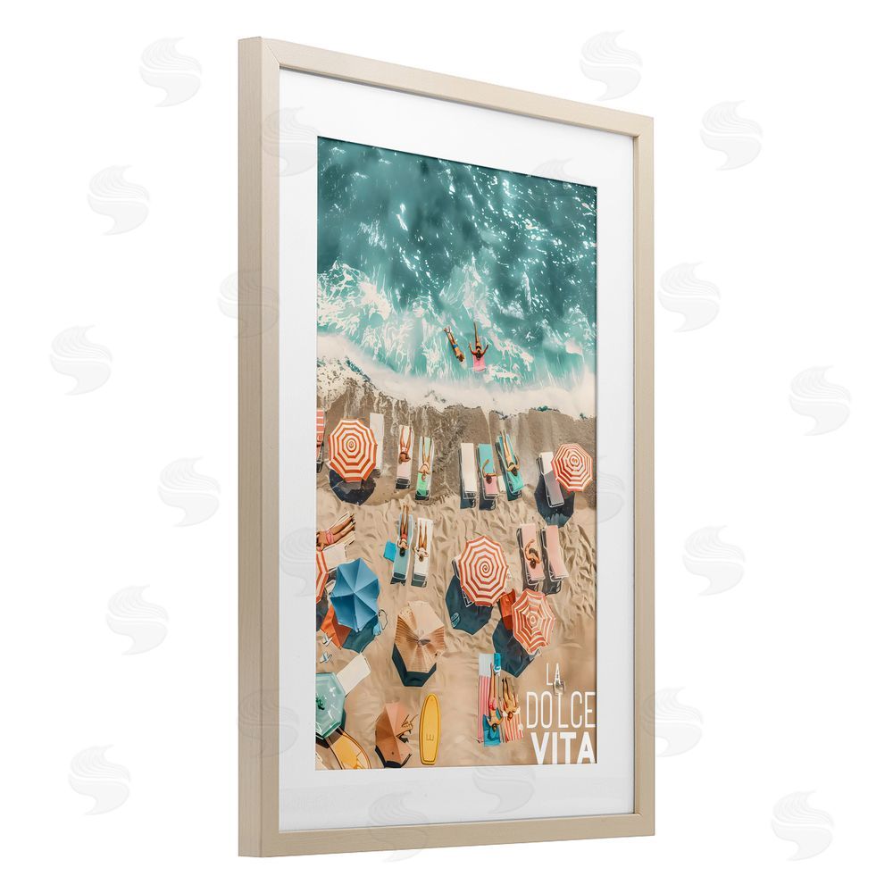 LSR Design Studio La Dolce Vita Aerial Beach Birch Framed Print Under Glass Art