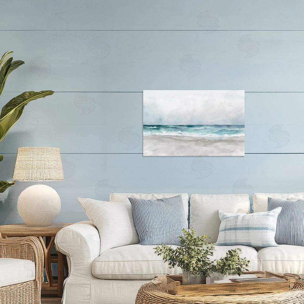 LSR Design Studio Abstract Watercolor Aqua Beach Printed Wall Art in Room