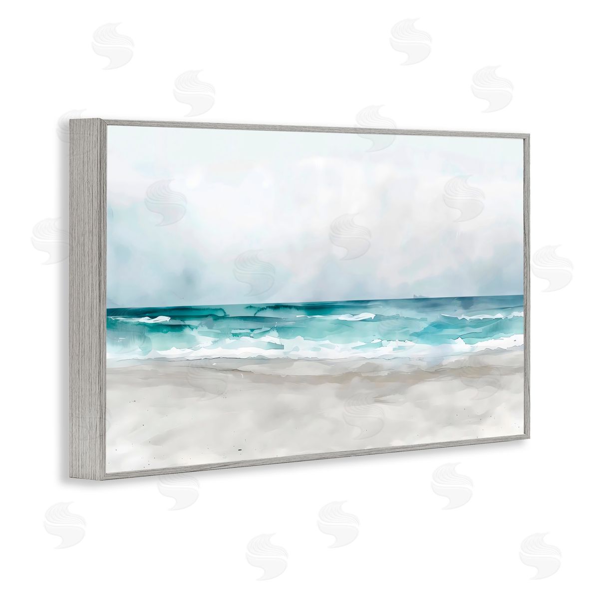 LSR Design Studio Abstract Watercolor Aqua Beach Gray Framed Giclee Art Print