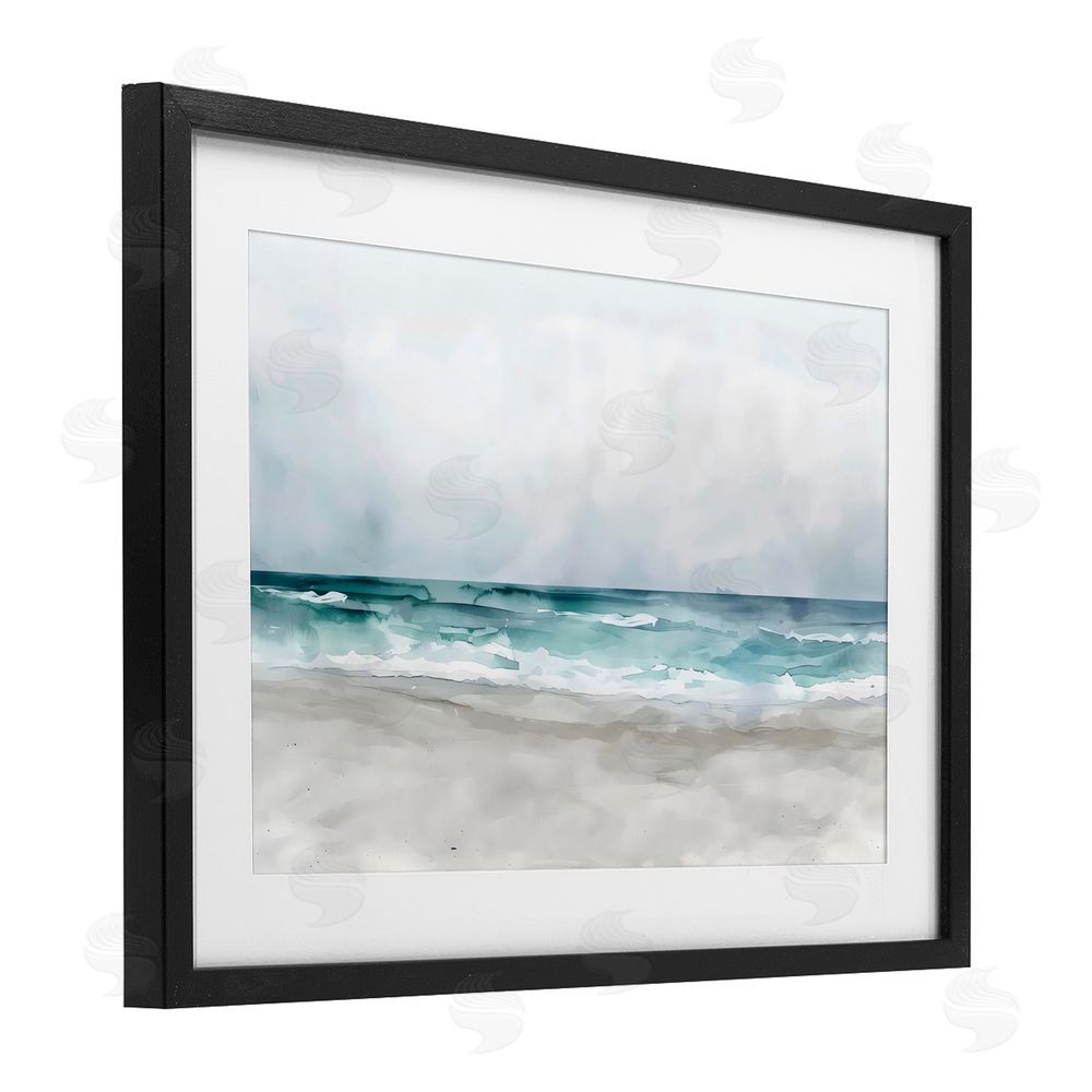 LSR Design Studio Abstract Watercolor Aqua Beach Black Framed Print Under Glass Art