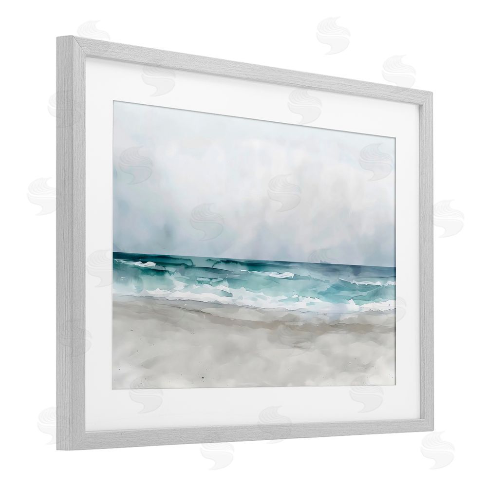 LSR Design Studio Abstract Watercolor Aqua Beach Gray Framed Print Under Glass Art