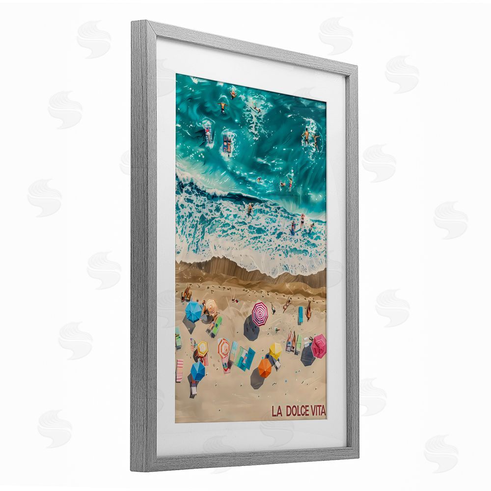 LSR Design Studio Family Beach Dolce Vita Gray Framed Print Under Glass Art