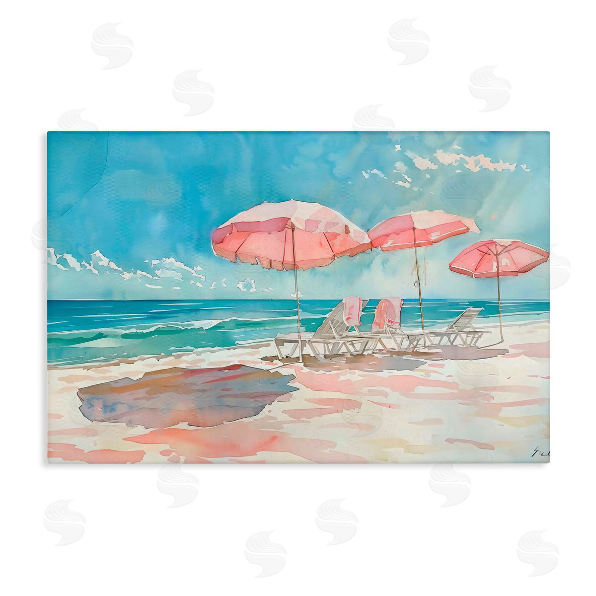 LSR Design Studio Pastel Pink Watercolor Beach Canvas Wall Art Print