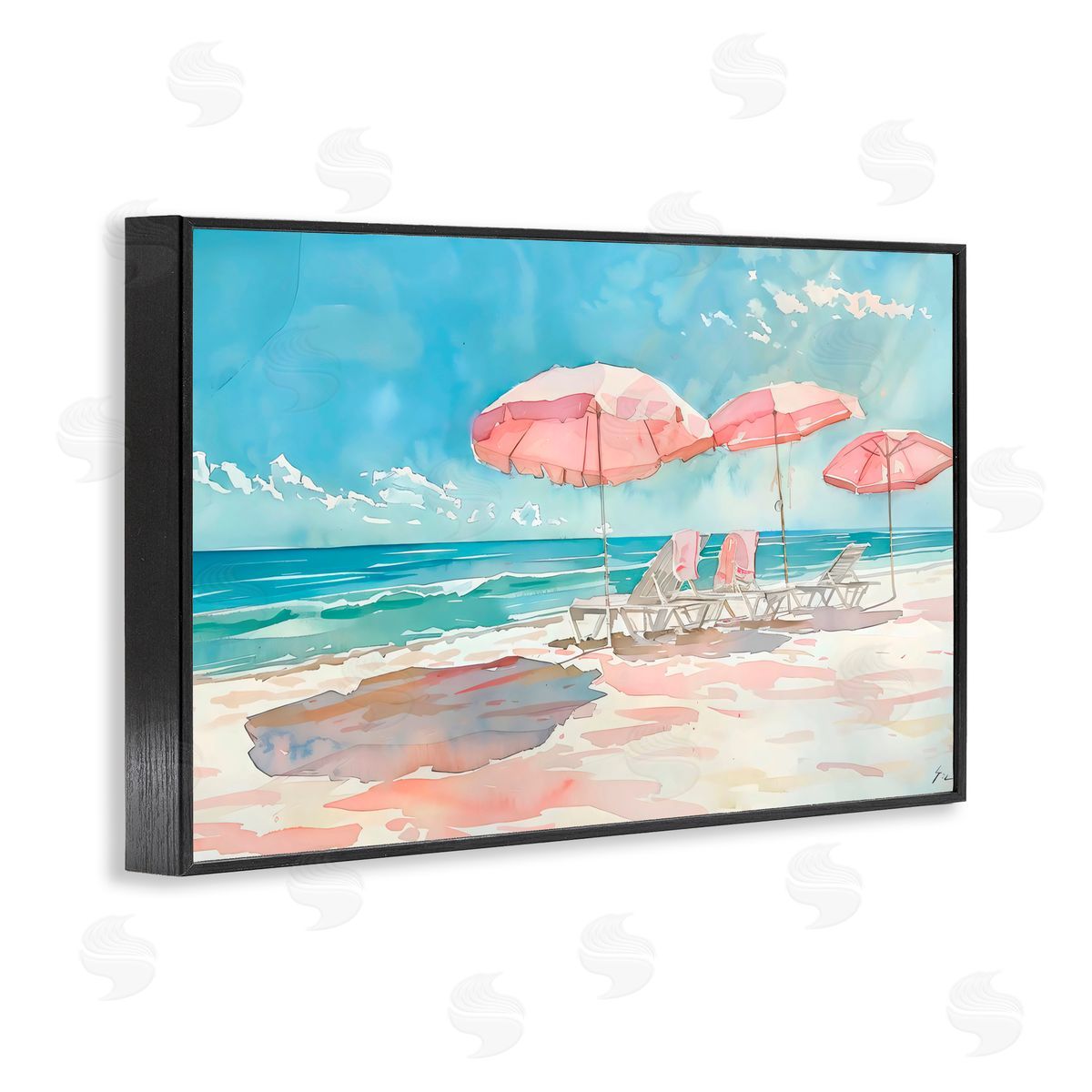 LSR Design Studio Pastel Pink Watercolor Beach Black Framed Giclee Art Print