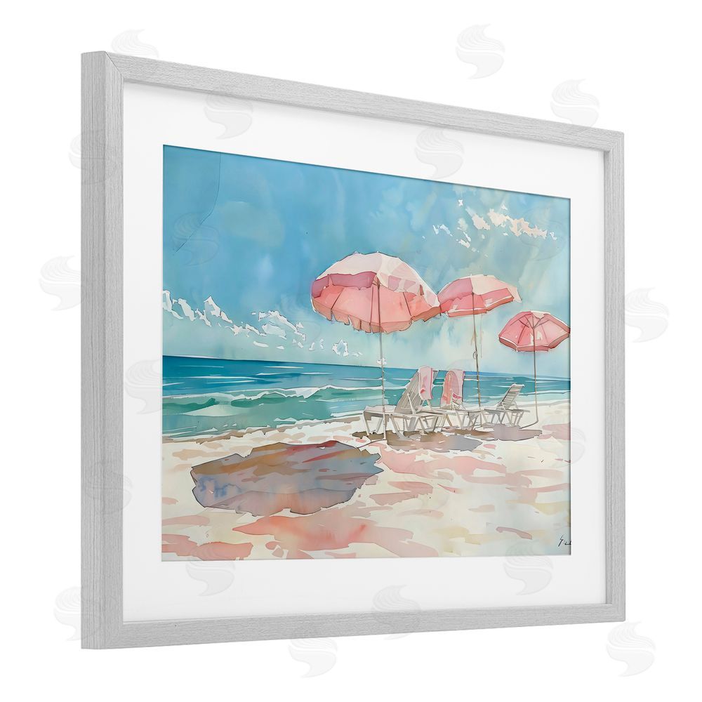 LSR Design Studio Pastel Pink Watercolor Beach Gray Framed Print Under Glass Art