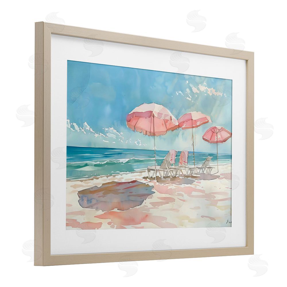 LSR Design Studio Pastel Pink Watercolor Beach Birch Framed Print Under Glass Art