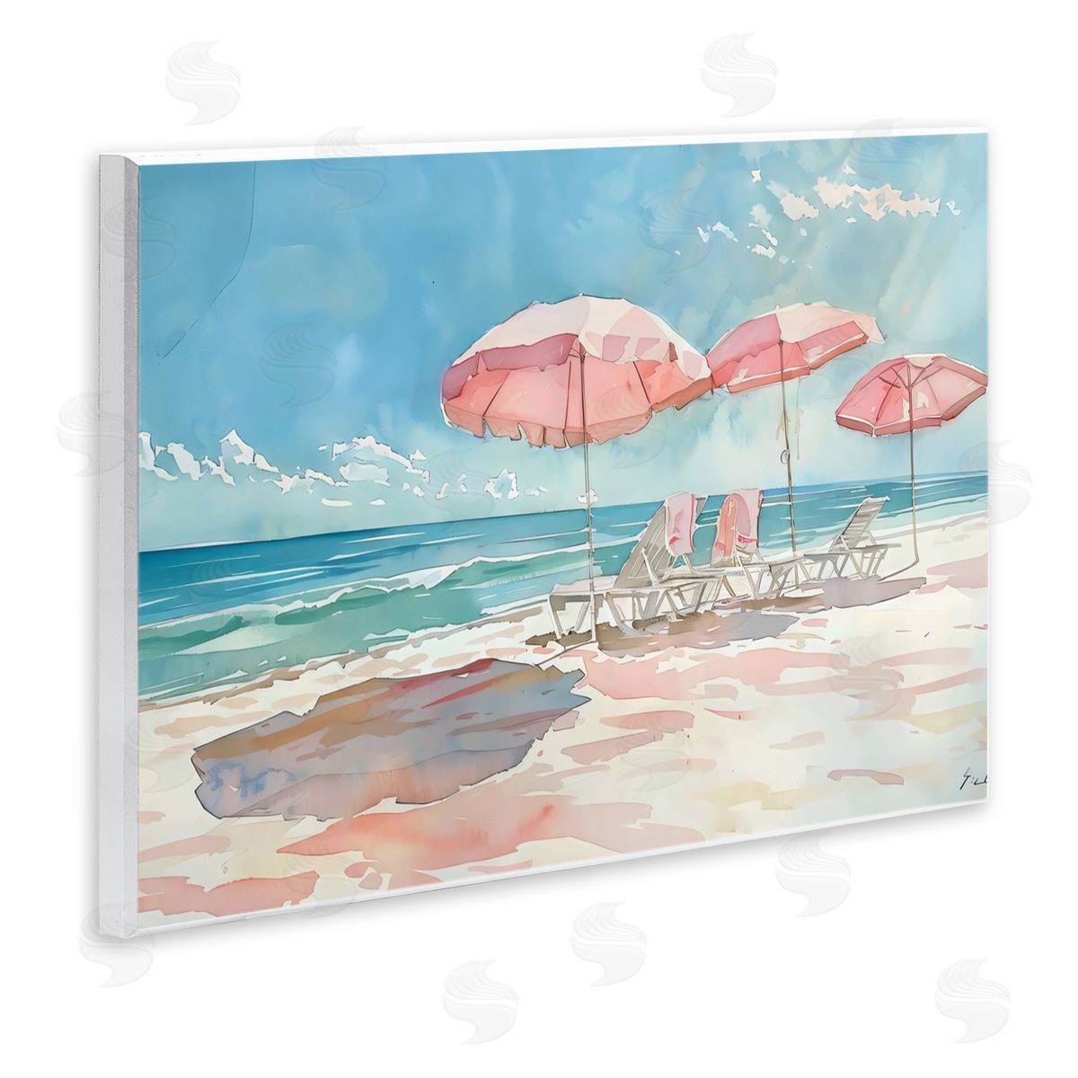 LSR Design Studio Pastel Pink Watercolor Beach Wall Plaque Art Print