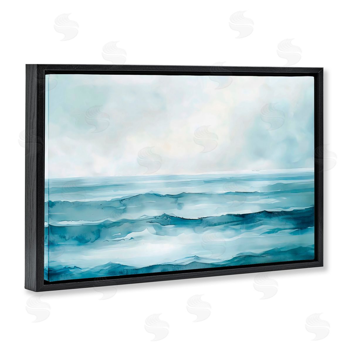 LSR Design Studio Watercolor Moody Waves Black Floating Frame Canvas Wall Art Print