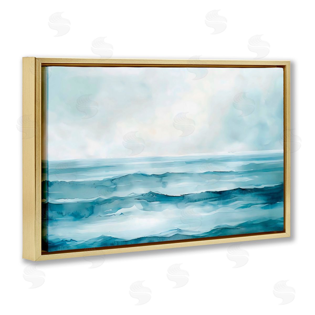 LSR Design Studio Watercolor Moody Waves Gold Floating Frame Canvas Art Print