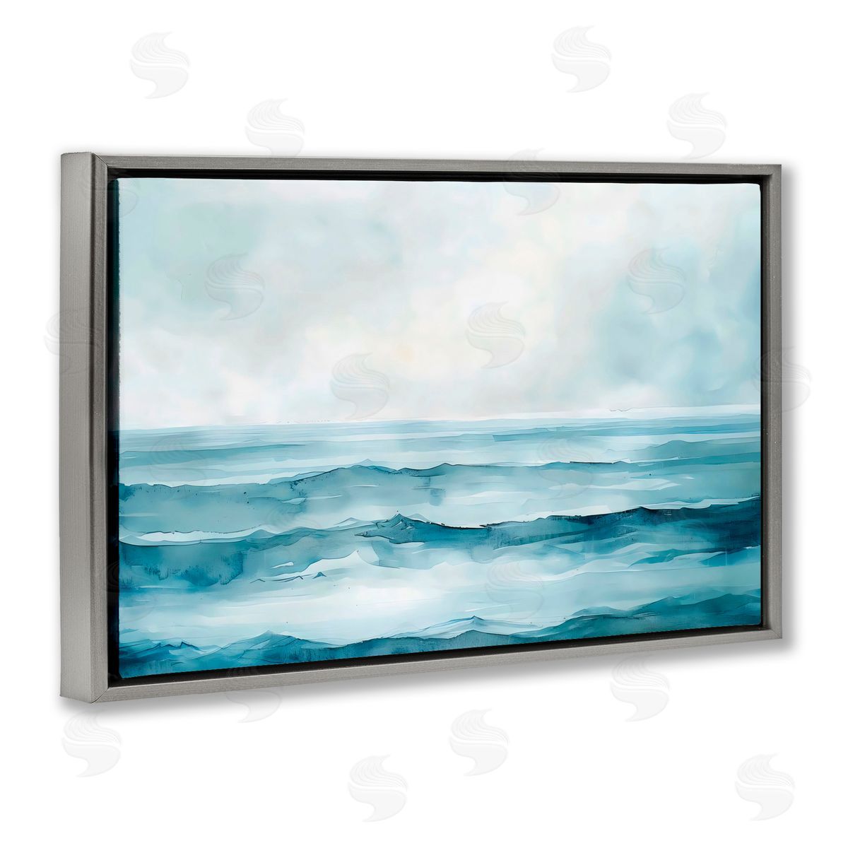 LSR Design Studio Watercolor Moody Waves Gray Floating Frame Canvas Art Print