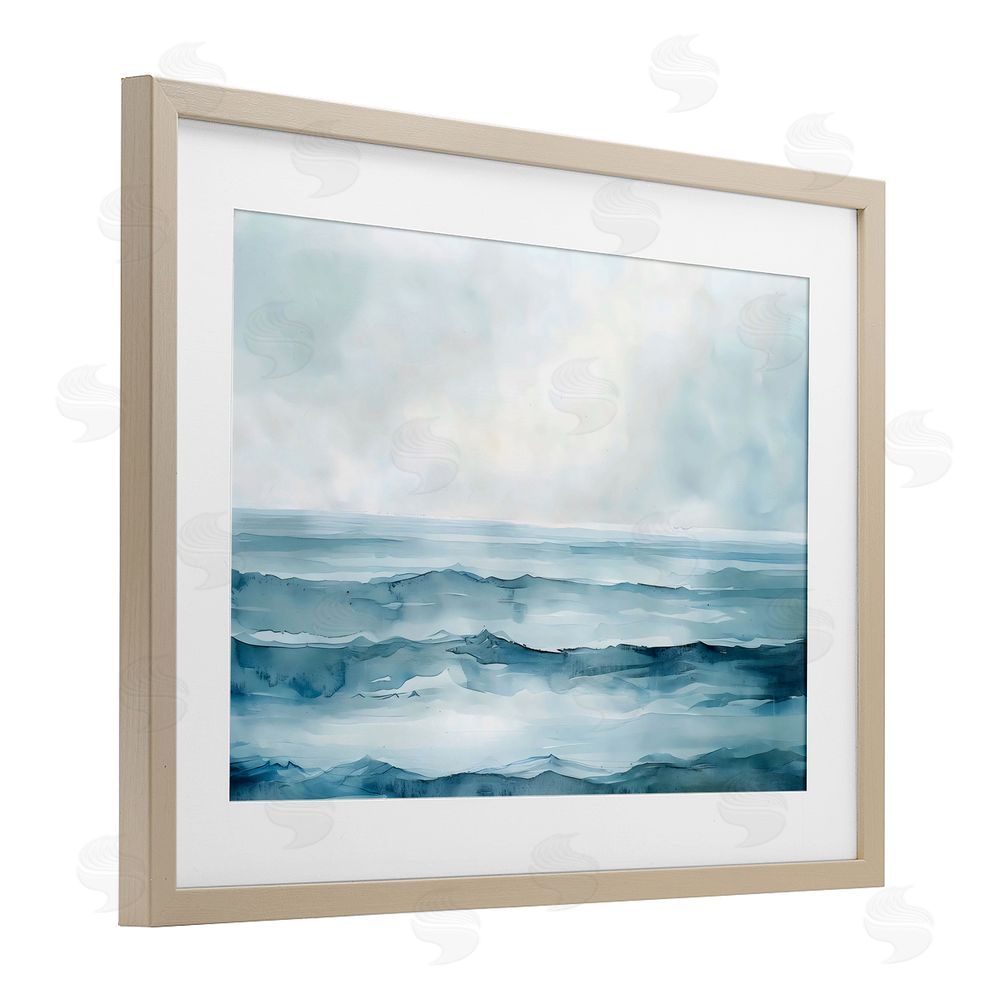 LSR Design Studio Watercolor Moody Waves Birch Framed Print Under Glass Art