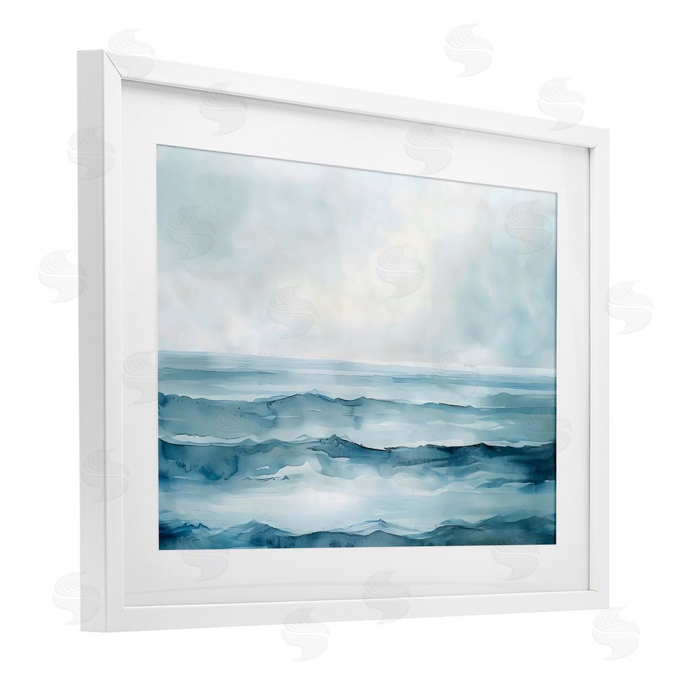 LSR Design Studio Watercolor Moody Waves White Framed Print Under Glass Art