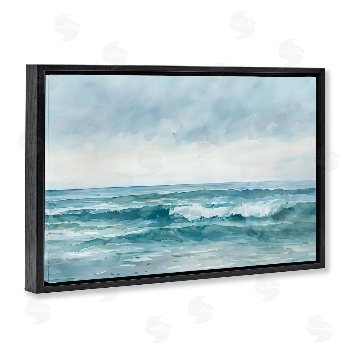 LSR Design Studio Dramatic Moody Shore Black Floating Frame Canvas Wall Art Print