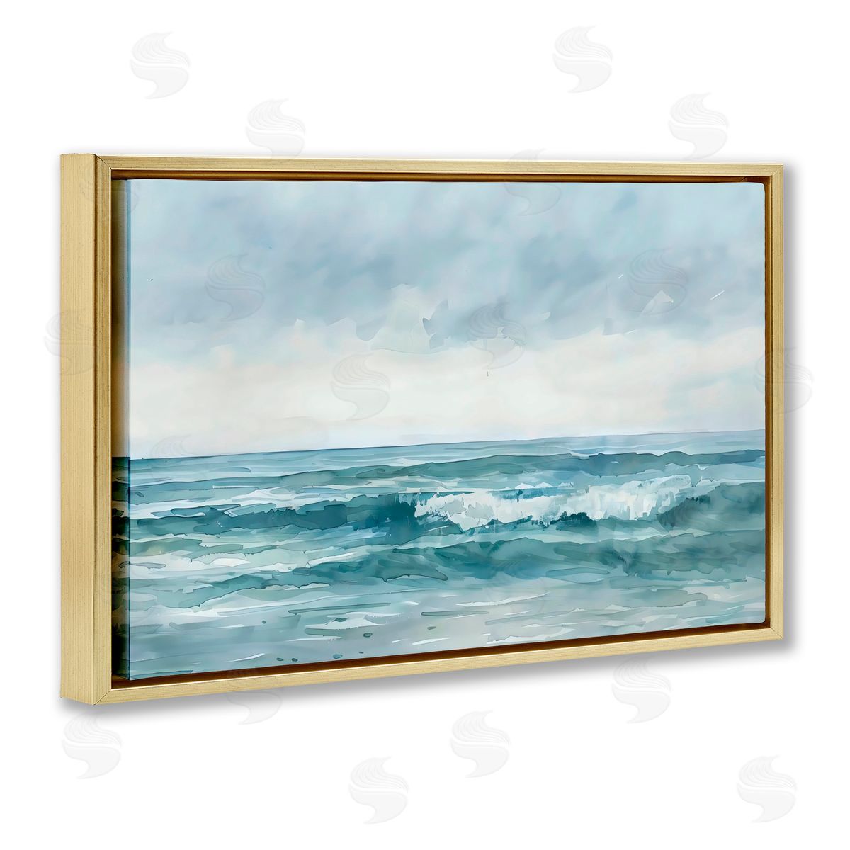 LSR Design Studio Dramatic Moody Shore Gold Floating Frame Canvas Art Print