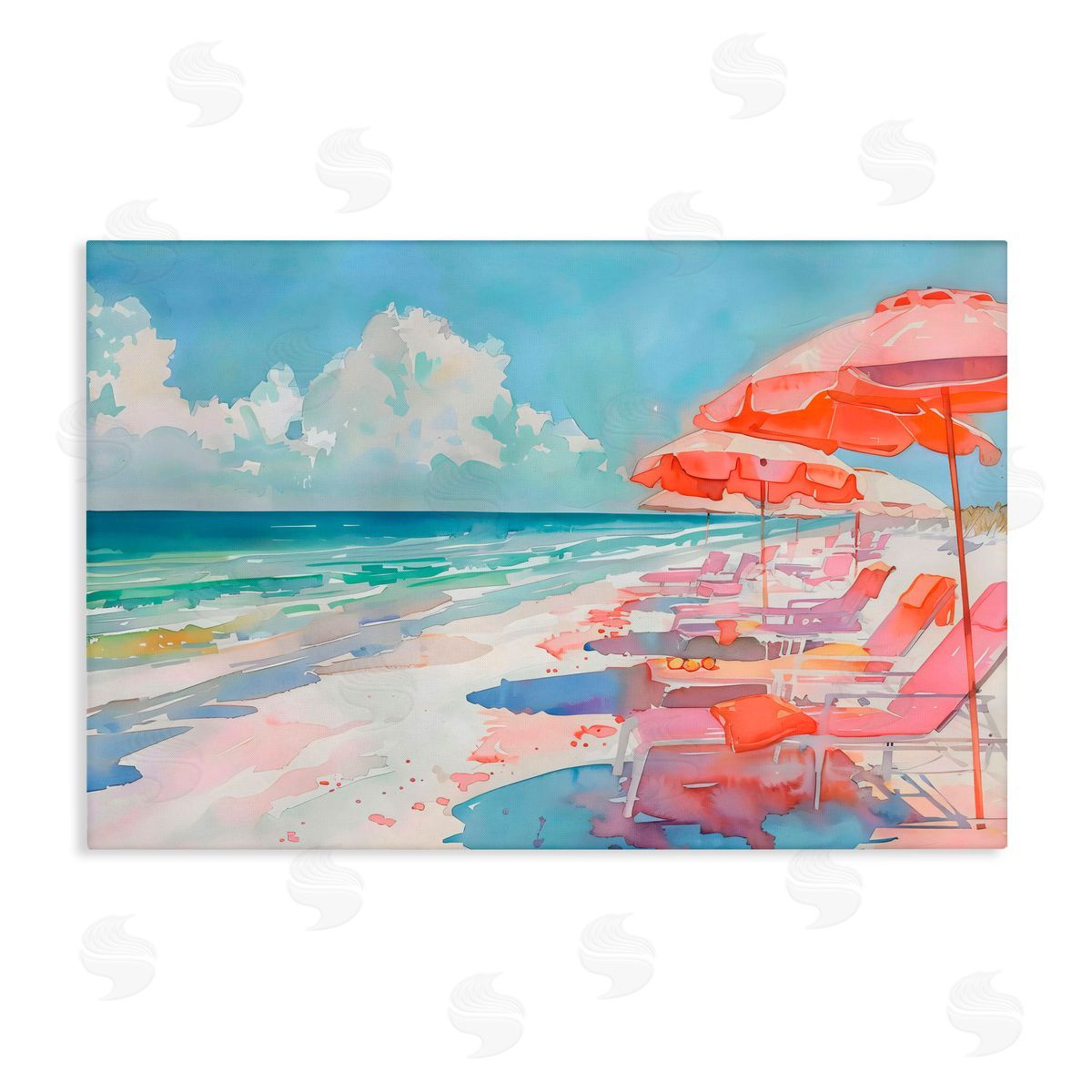LSR Design Studio Peach Beach Relaxing Chairs Canvas Wall Art Print