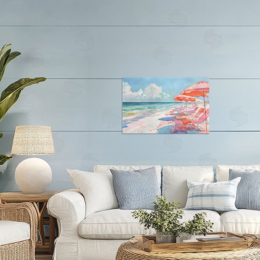 LSR Design Studio Peach Beach Relaxing Chairs Printed Wall Art in Room