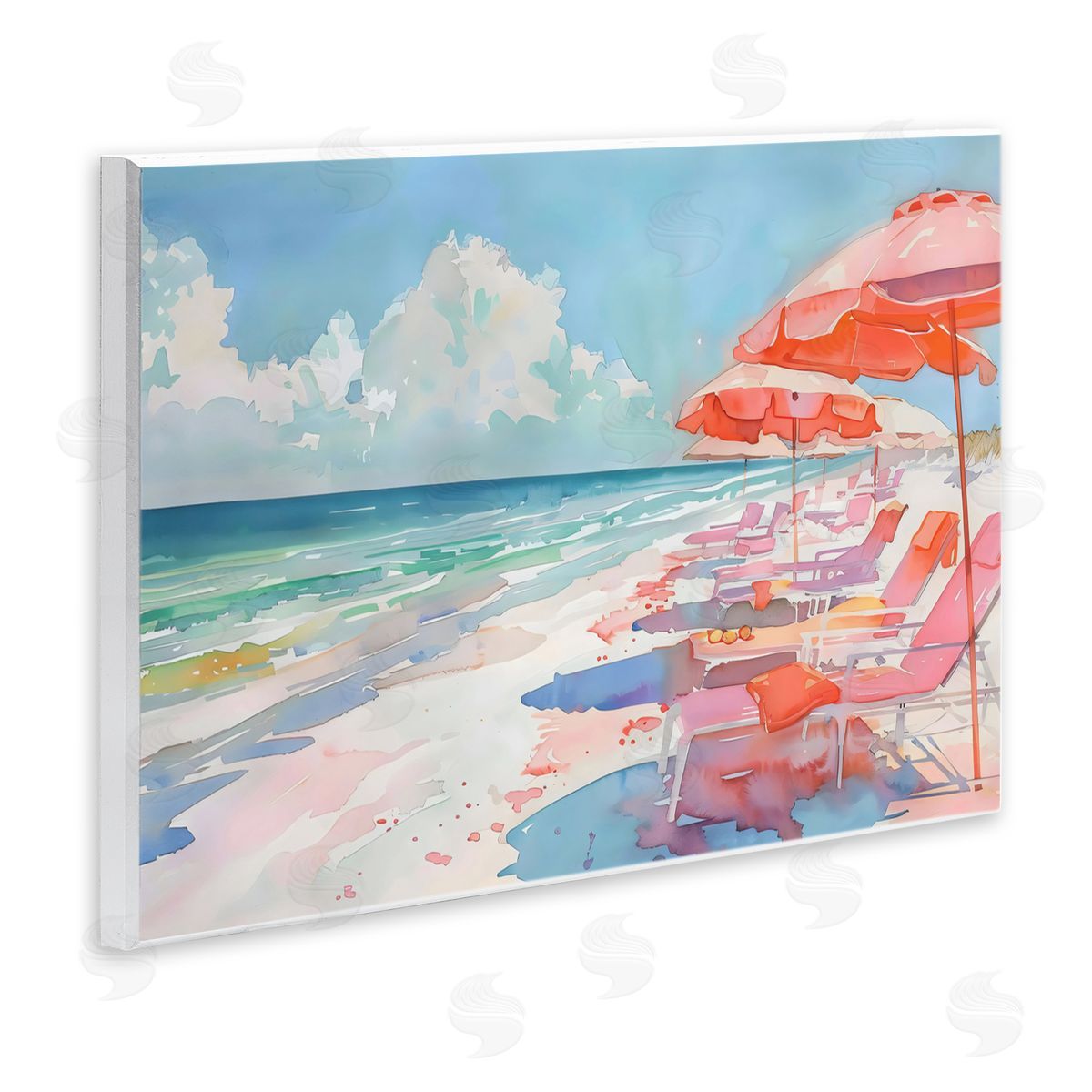 LSR Design Studio Peach Beach Relaxing Chairs Wall Plaque Art Print