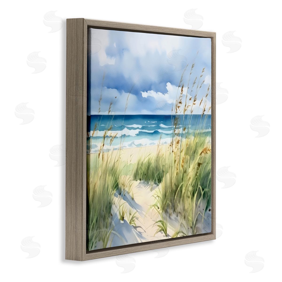 LSR Design Studio Serene Coast with Windblown Breeze Brown Floating Frame Canvas Art Print
