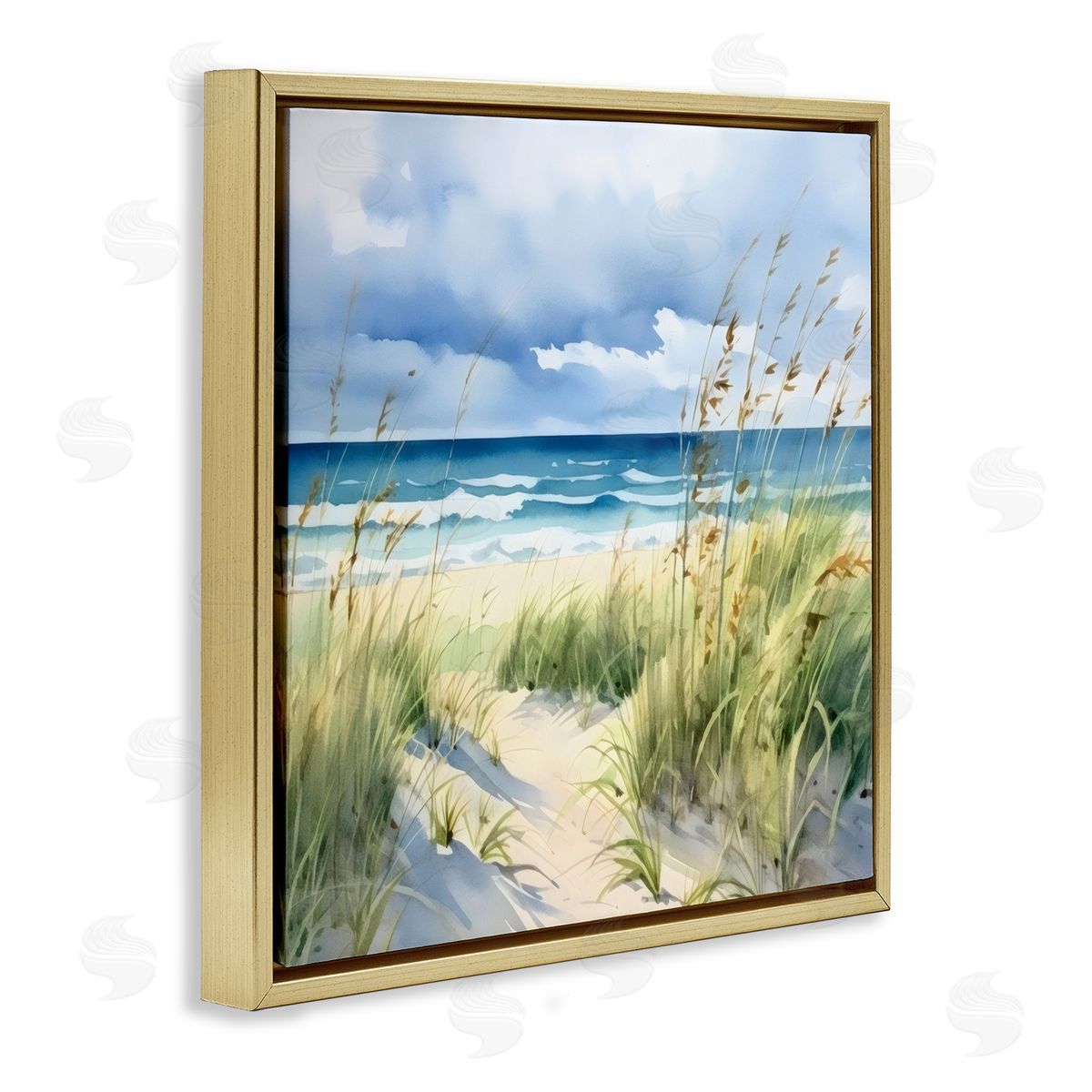 LSR Design Studio Serene Coast with Windblown Breeze Gold Floating Frame Canvas Art Print