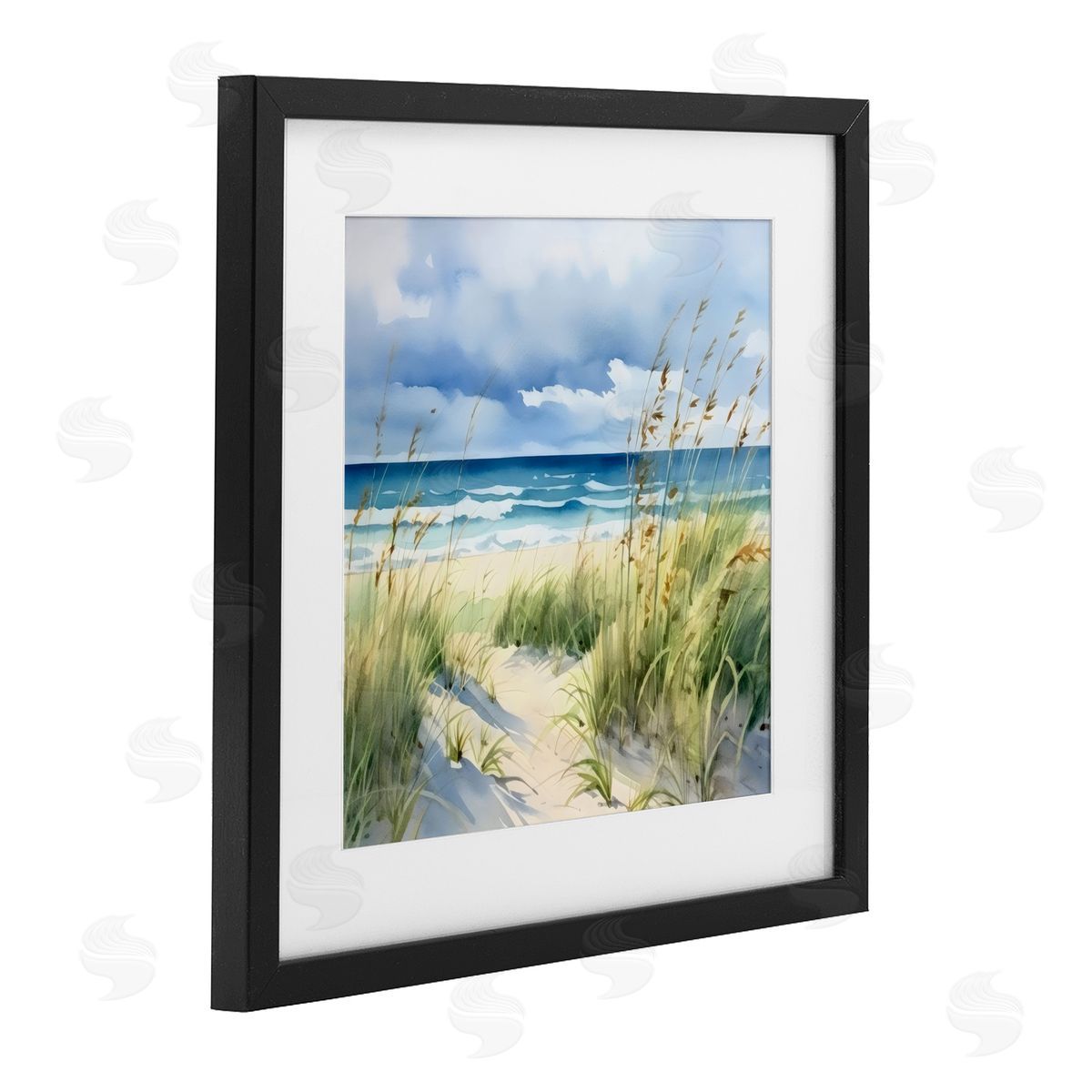 LSR Design Studio Serene Coast with Windblown Breeze Black Framed Print Under Glass Art