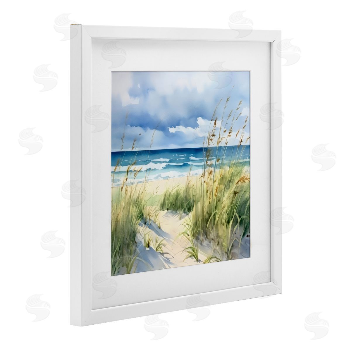 LSR Design Studio Serene Coast with Windblown Breeze White Framed Print Under Glass Art