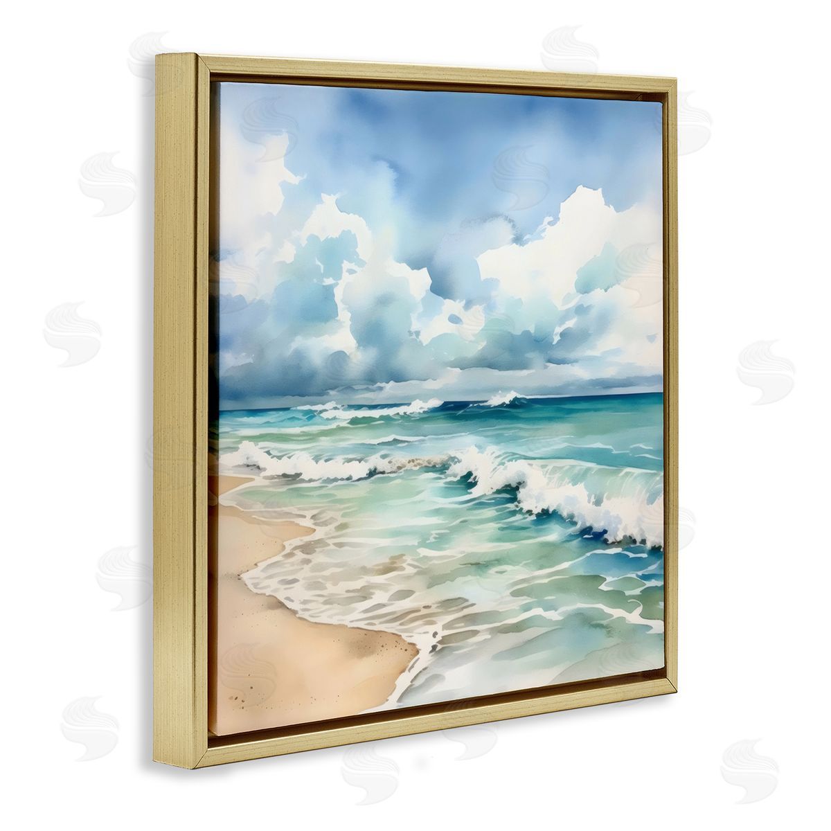 LSR Design Studio Sun Bleached Serene Coast Gold Floating Frame Canvas Art Print