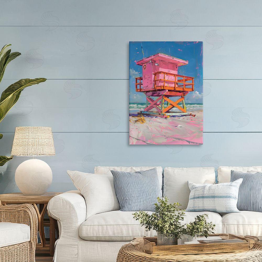 LSR Design Studio Pink Abstract Lifeguard Station Printed Wall Art in Room