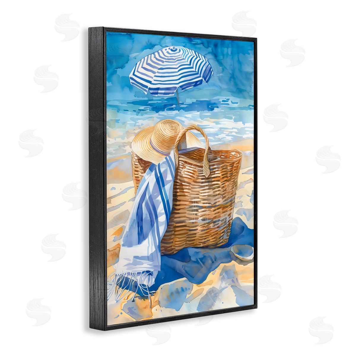 LSR Design Studio Beach Basket Essentials Black Framed Giclee Art Print