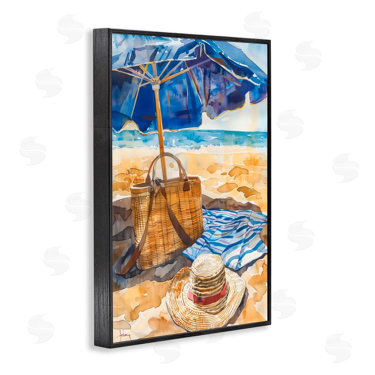 LSR Design Studio Coast Of Watercolor Beach Black Framed Giclee Art Print