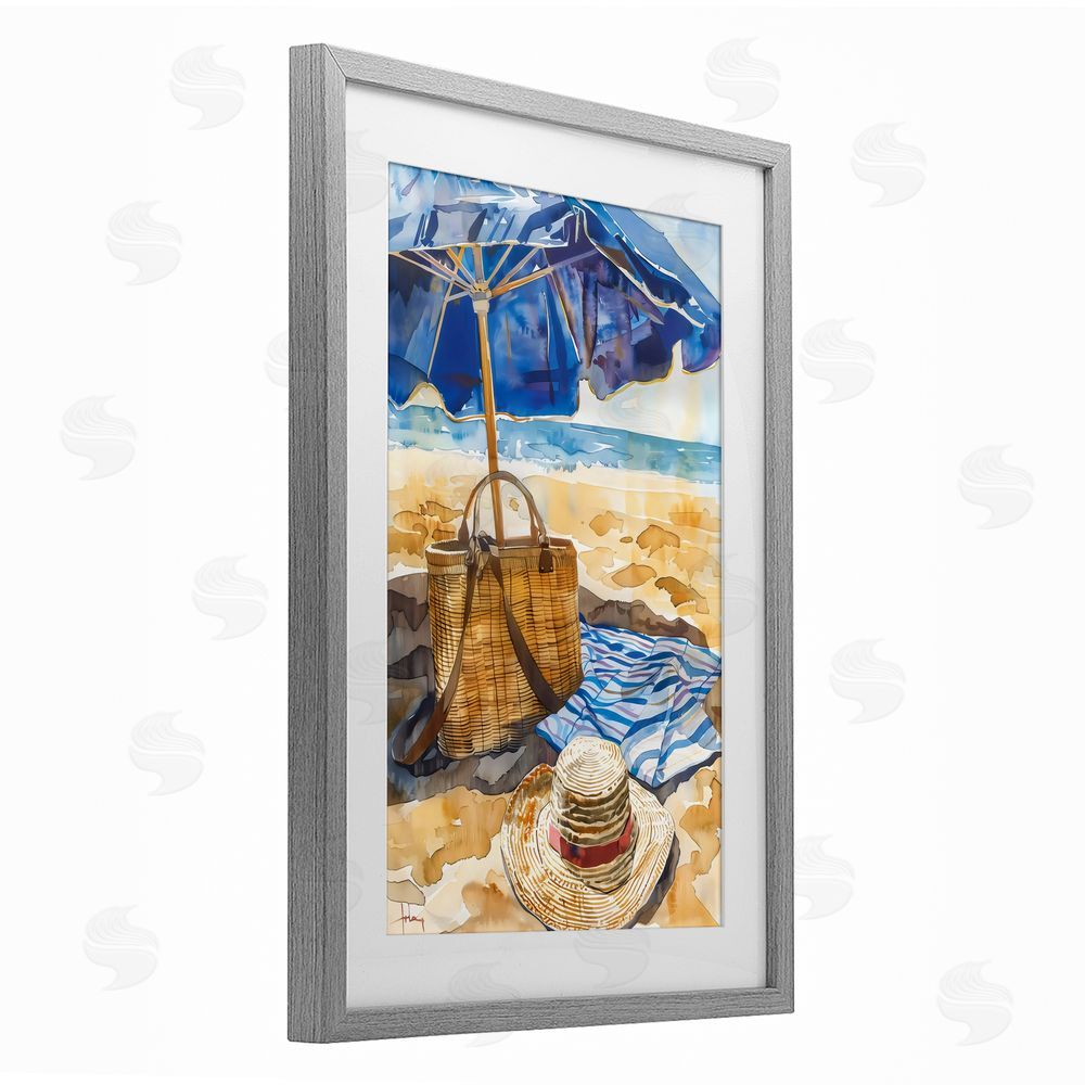LSR Design Studio Coast Of Watercolor Beach Gray Framed Print Under Glass Art