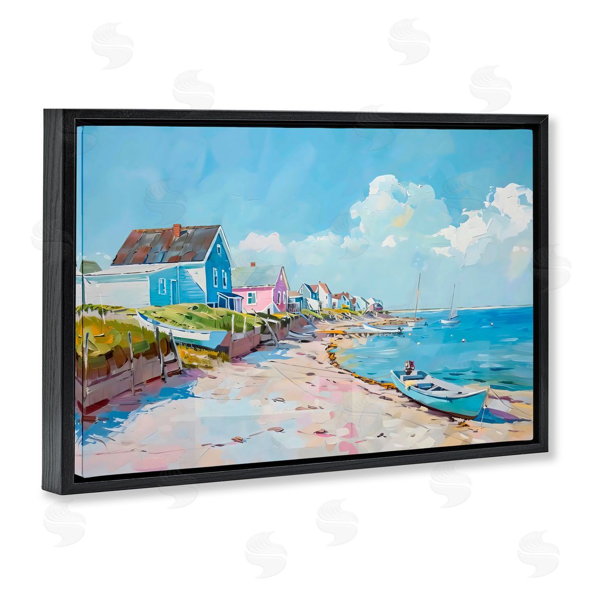 LSR Design Studio Coastal Beachside Cabanas Black Floating Frame Canvas Wall Art Print