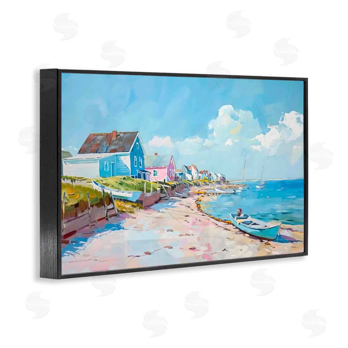 LSR Design Studio Coastal Beachside Cabanas Black Framed Giclee Art Print