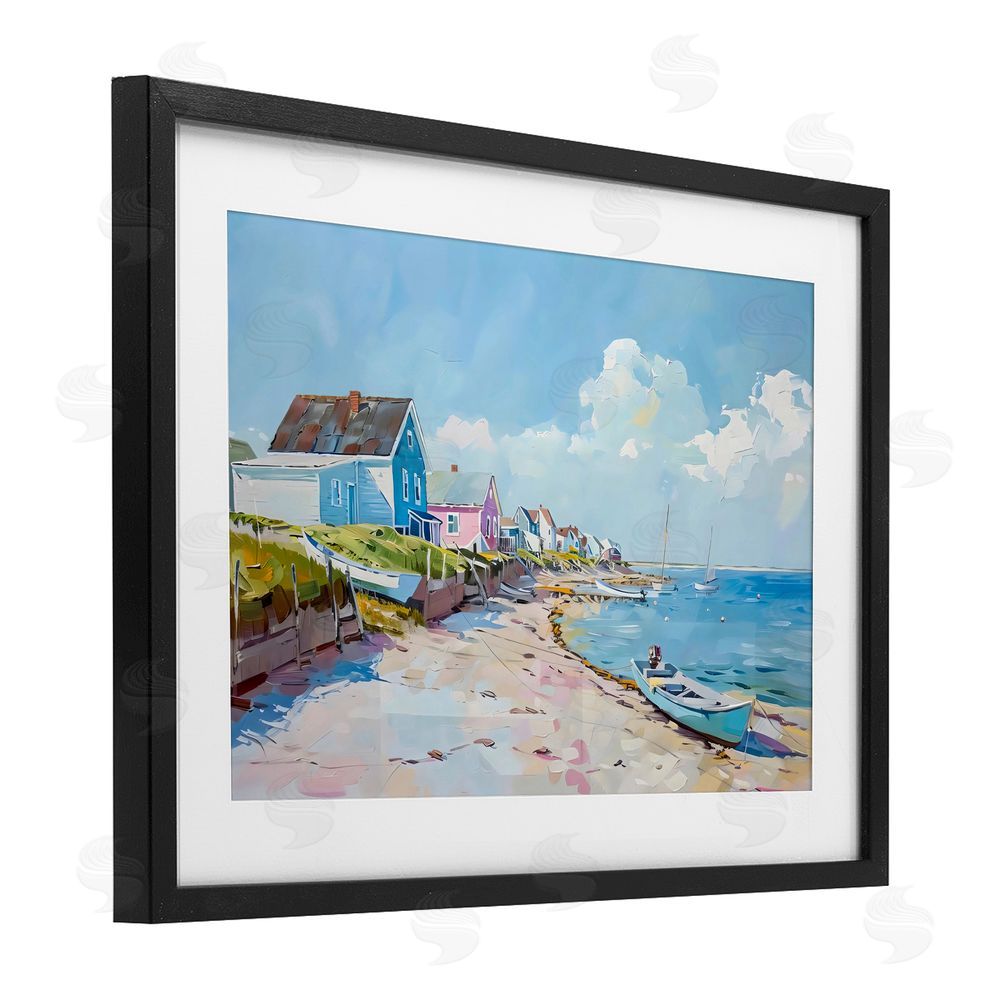 LSR Design Studio Coastal Beachside Cabanas Black Framed Print Under Glass Art