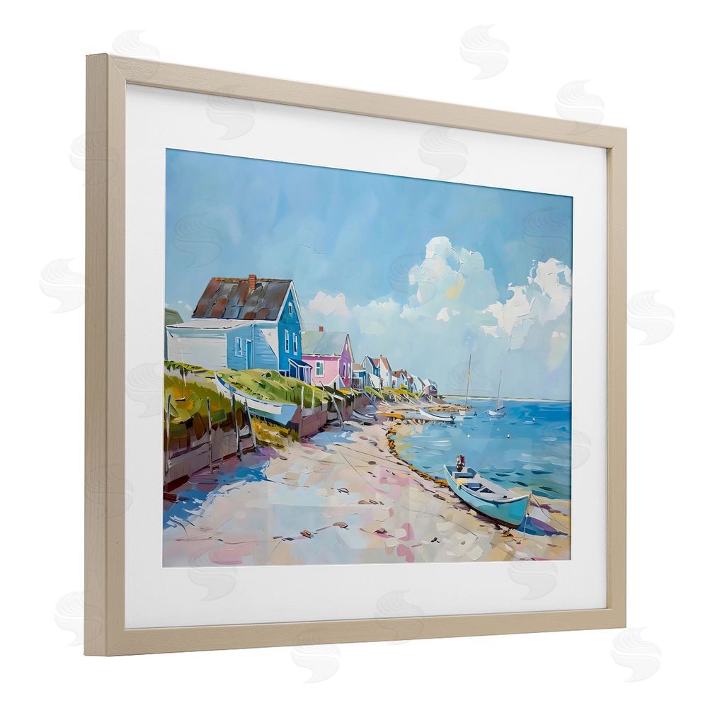 LSR Design Studio Coastal Beachside Cabanas Birch Framed Print Under Glass Art