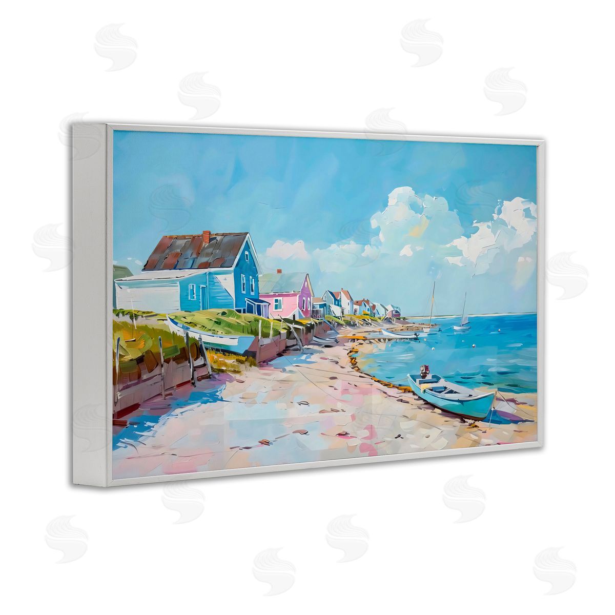 LSR Design Studio Coastal Beachside Cabanas White Frame Giclee Art Print